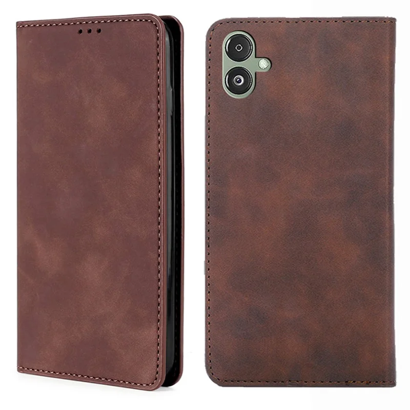 Pour Samsung Galaxy F14 5G Fente pour cartes Couvercle Stand Housse en cuir PU Peau-toucher Étui de téléphone - Brun foncé