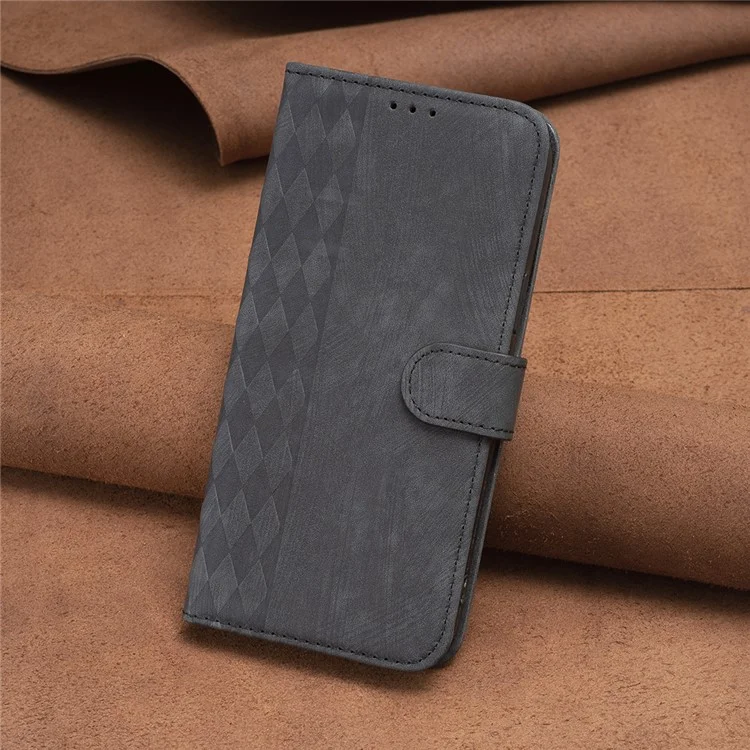 Grid Pattern Imprinted Cover for Xiaomi 12 5G / 12X 5G / 12S 5G Phone Case Stand Wallet PU Leather Shell - Black