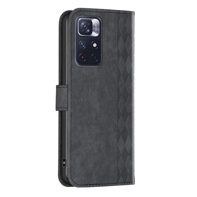 Для Xiaomi Redmi Note 11 4G (Qualcomm) / Note 11S 4G Кожаный чехол для телефона Imprinting Grid Wallet Stand Shell - Черный