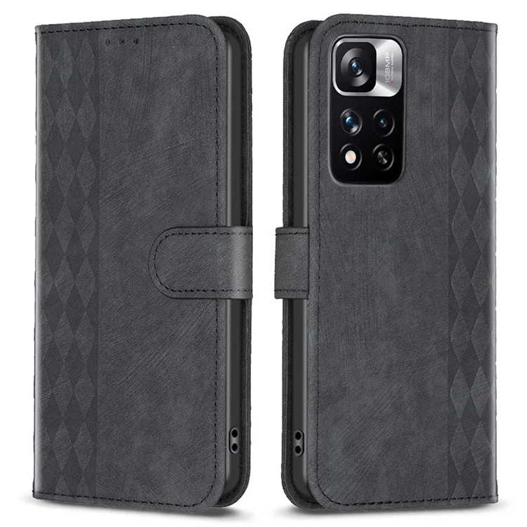 Per Xiaomi Redmi Note 11 Pro 4G (MediaTek) / 11 Pro 5G (Qualcomm) / 12 Pro 4G Imprinting Grid Leather Phone Case Wallet Stand Shell - Nero