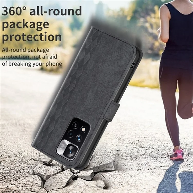 Per Xiaomi Redmi Note 11 Pro 4G (MediaTek) / 11 Pro 5G (Qualcomm) / 12 Pro 4G Imprinting Grid Leather Phone Case Wallet Stand Shell - Nero