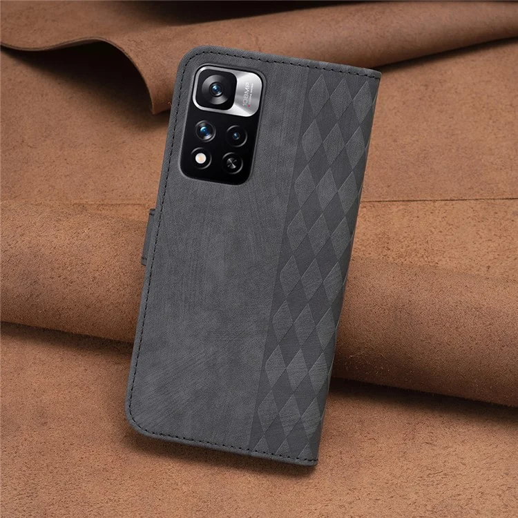 Per Xiaomi Redmi Note 11 Pro 4G (MediaTek) / 11 Pro 5G (Qualcomm) / 12 Pro 4G Imprinting Grid Leather Phone Case Wallet Stand Shell - Nero