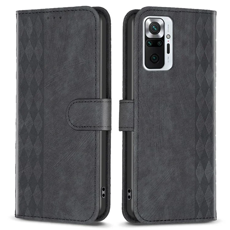 Per Xiaomi Redmi Note 10 Pro 4G (Global) / (India) / 10 Pro Max 4G Imprinting Grid Wallet Stand Custodia in pelle per telefono - Nero