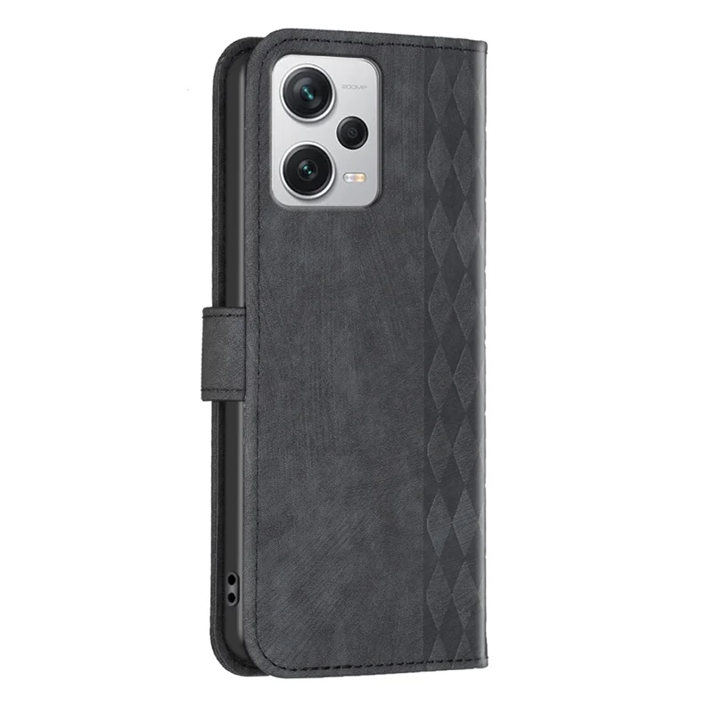 Para Xiaomi Redmi Note 12 Pro+ 5G Capa de Telefone de Couro Impressão Grade Carteira Suporte Anti-queda - Preto