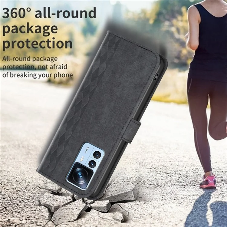 For Xiaomi 12T 5G / 12T Pro 5G / Redmi K50 Ultra Cover Imprinted Pattern Stand Wallet Phone Leather Case - Black