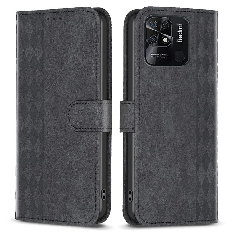 Flip Cover per Xiaomi Redmi 10C 4G Custodia Telefonica in Pelle Antiurto con Motivo Stampato e Supporto - Nero