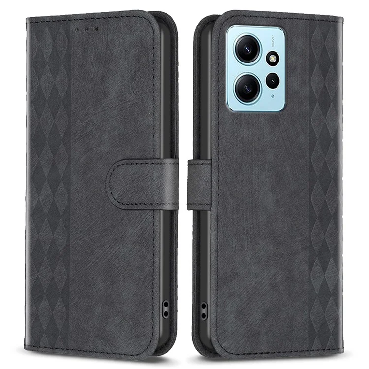 Anti-scratch Flip Cover for Xiaomi Redmi Note 12 4G Imprinted Pattern Stand Wallet Phone Leather Case - Black