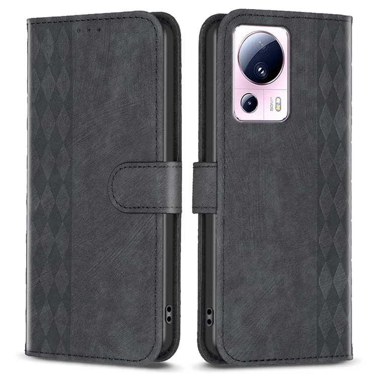 Откидная крышка для Xiaomi 13 Lite / Civi 2 5G с гравированным узором из искусственной кожи, ударостойкий бумажник для телефона - черный