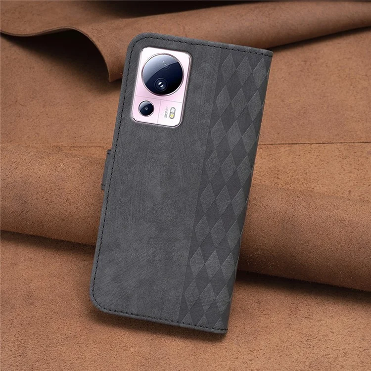 Откидная крышка для Xiaomi 13 Lite / Civi 2 5G с гравированным узором из искусственной кожи, ударостойкий бумажник для телефона - черный