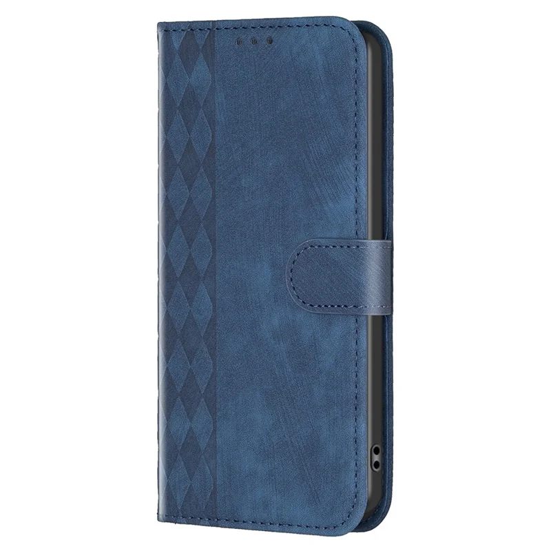 For Xiaomi Poco C55 4G / Redmi 12C 4G PU Leather Phone Case Grid Pattern Imprinted Cover with Stand Wallet - Blue
