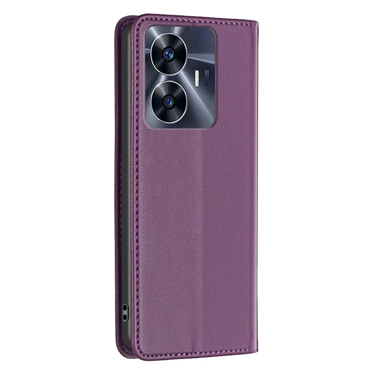 BINFEN COLOR BF18 PU Leather Phone Cover for Realme C55 4G Card Slots Stand Cell Phone Case - Dark Purple