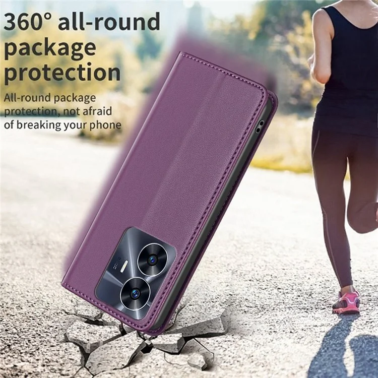 BINFEN COLOR BF18 PU Leather Phone Cover for Realme C55 4G Card Slots Stand Cell Phone Case - Dark Purple