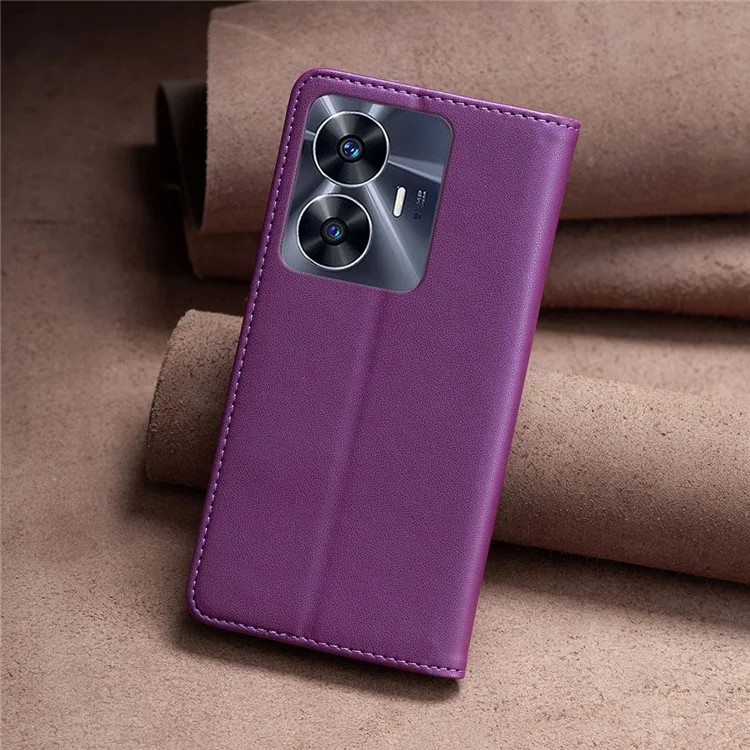 BINFEN COLOR BF18 PU Leather Phone Cover for Realme C55 4G Card Slots Stand Cell Phone Case - Dark Purple