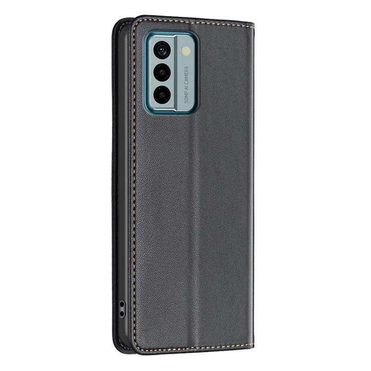 BINFEN COLOR BF18 For Nokia G22 PU Leather Card Holder Shell Magnetic Flip Stand Phone Case - Black