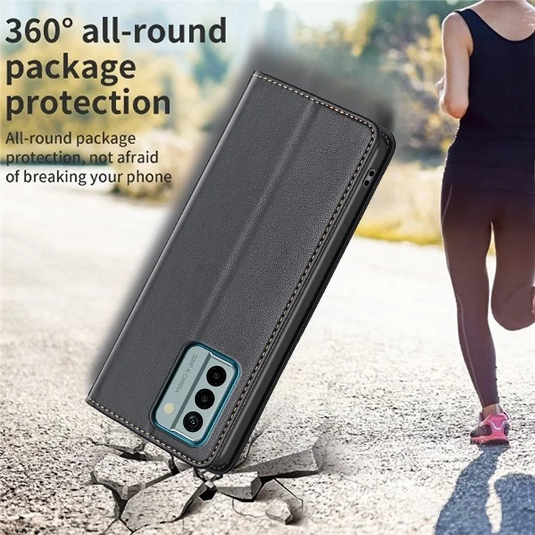 BINFEN COLOR BF18 For Nokia G22 PU Leather Card Holder Shell Magnetic Flip Stand Phone Case - Black