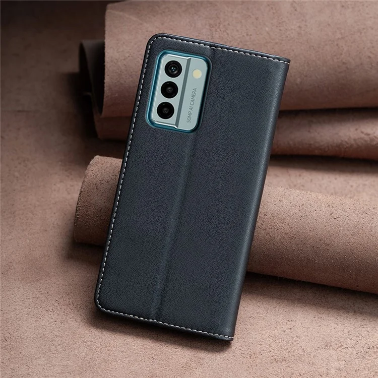 BINFEN COLOR BF18 For Nokia G22 PU Leather Card Holder Shell Magnetic Flip Stand Phone Case - Black