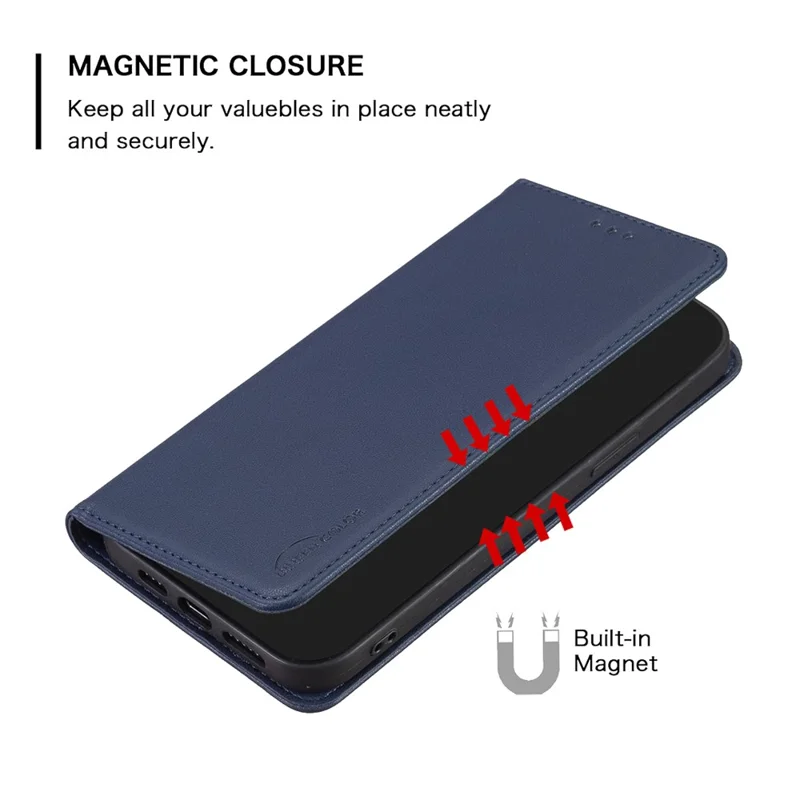 BINFEN COLOR BF18 For Nokia C22 Leather Card Holder Phone Case Magnetic Closing Stand Cover - Blue