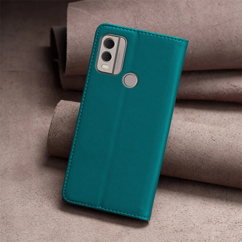 BINFEN COLOR BF18 для Nokia C22 Кожаный чехол для карт с магнитным закрытием и подставкой - зеленый