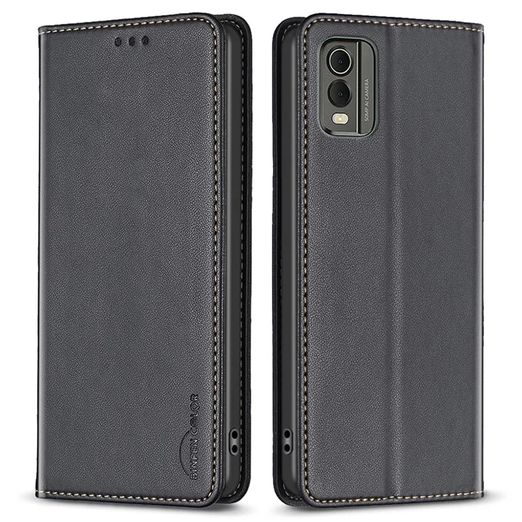 BINFEN COLOR BF18 für Nokia C32 PU Leder Kartenhalter Ständer Cover Magnetischer Verschluss Handyhülle - Schwarz