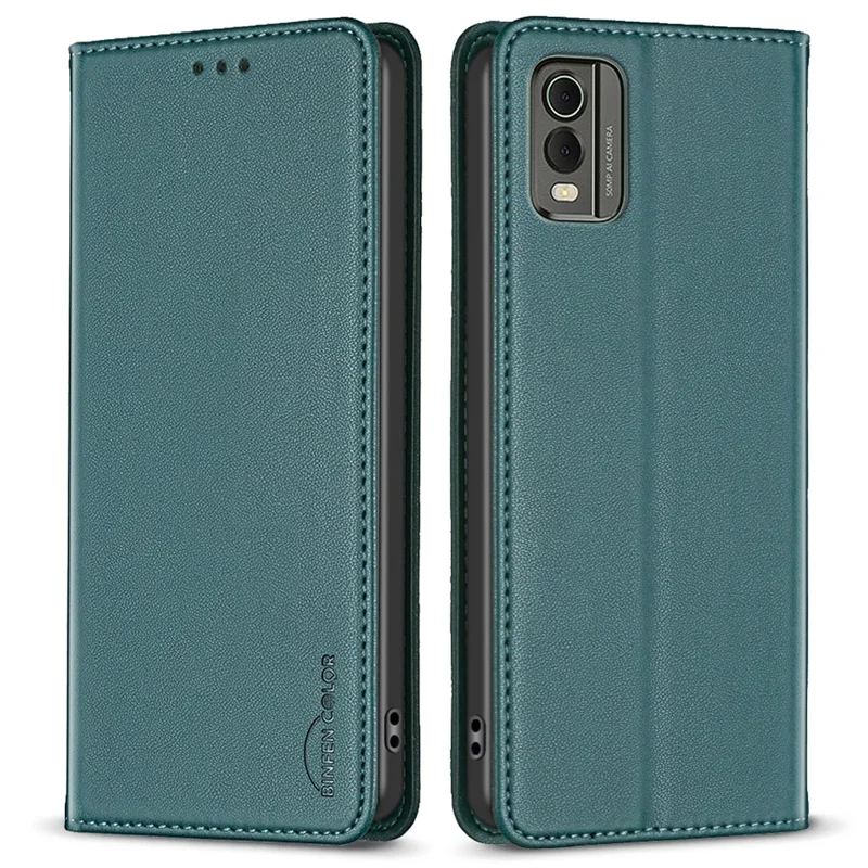 BINFEN COLOR BF18 For Nokia C32 PU Leather Card Holder Stand Cover Magnetic Closing Phone Case - Green