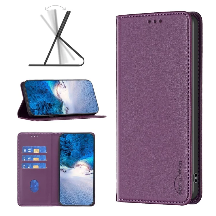 BINFEN COLOR BF18 Para Xiaomi Mi 11 Lite 4G / 5G / 11 Lite 5G NE Funda para teléfono Funda de piel sintética con portacartas - Morado oscuro