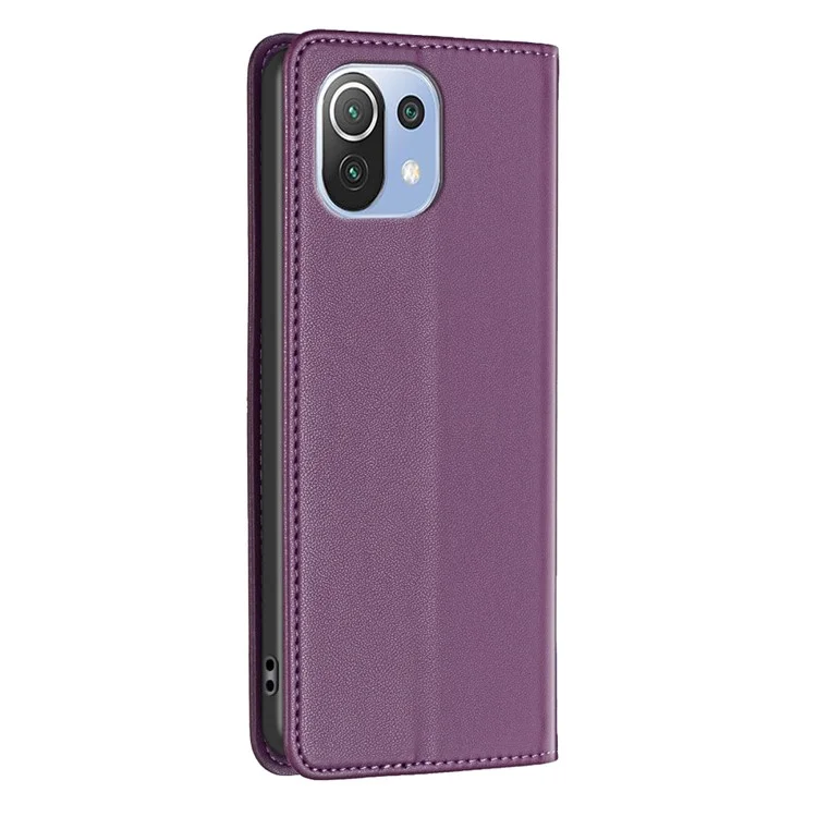 BINFEN COLOR BF18 Para Xiaomi Mi 11 Lite 4G / 5G / 11 Lite 5G NE Funda para teléfono Funda de piel sintética con portacartas - Morado oscuro