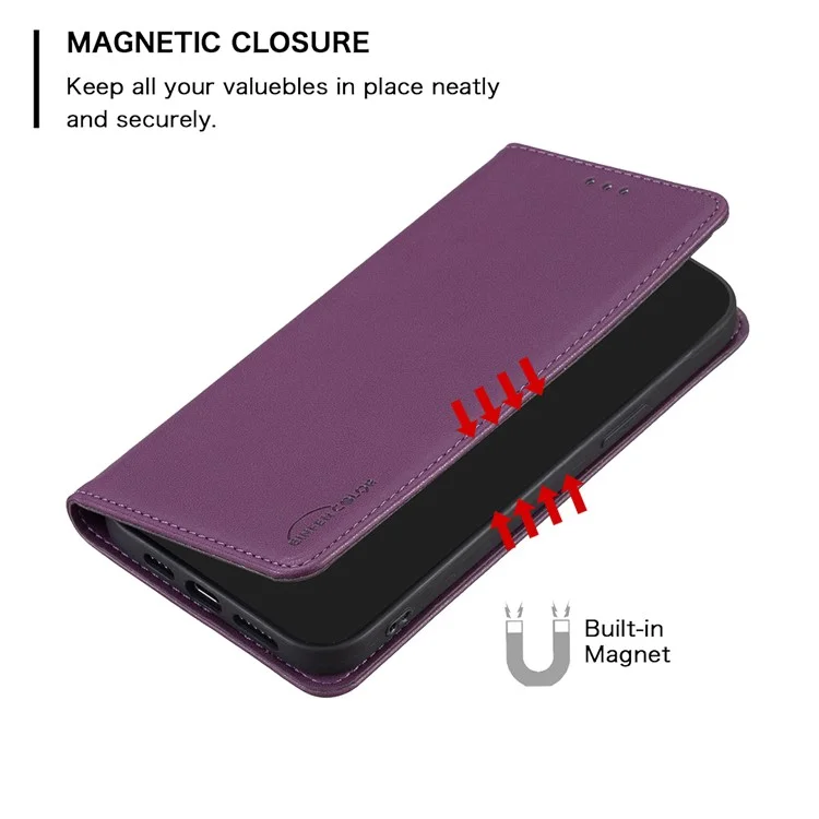 BINFEN COLOR BF18 Para Xiaomi Mi 11 Lite 4G / 5G / 11 Lite 5G NE Funda para teléfono Funda de piel sintética con portacartas - Morado oscuro
