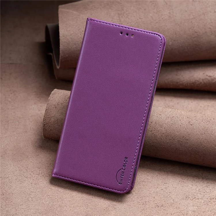 BINFEN COLOR BF18 Para Xiaomi Mi 11 Lite 4G / 5G / 11 Lite 5G NE Funda para teléfono Funda de piel sintética con portacartas - Morado oscuro