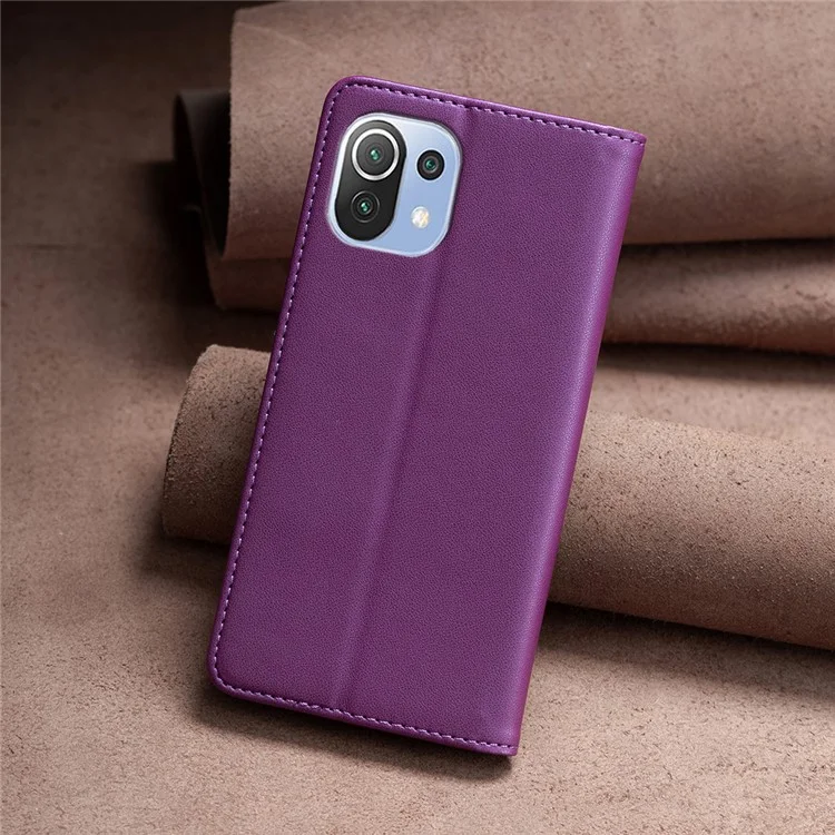 BINFEN COLOR BF18 Para Xiaomi Mi 11 Lite 4G / 5G / 11 Lite 5G NE Funda para teléfono Funda de piel sintética con portacartas - Morado oscuro