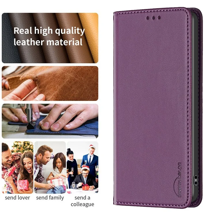 BINFEN COLOR BF18 Para Xiaomi Mi 11 Lite 4G / 5G / 11 Lite 5G NE Funda para teléfono Funda de piel sintética con portacartas - Morado oscuro