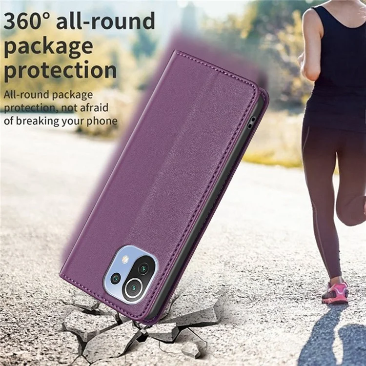 BINFEN COLOR BF18 Para Xiaomi Mi 11 Lite 4G / 5G / 11 Lite 5G NE Funda para teléfono Funda de piel sintética con portacartas - Morado oscuro