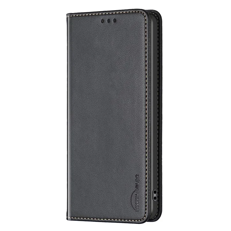 BINFEN COLOR BF18 Funda de Teléfono de Cuero para Oppo Find X6 Ranura para Tarjetas Soporte Resistente a Golpes Cubierta de Teléfono - Negro