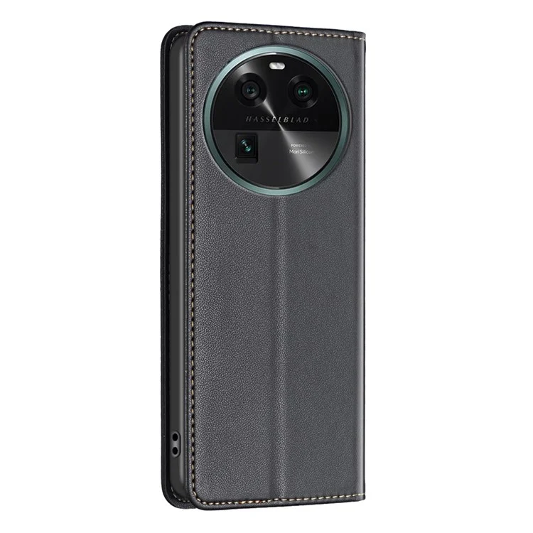 BINFEN COLOR BF18 Funda de Teléfono de Cuero para Oppo Find X6 Ranura para Tarjetas Soporte Resistente a Golpes Cubierta de Teléfono - Negro