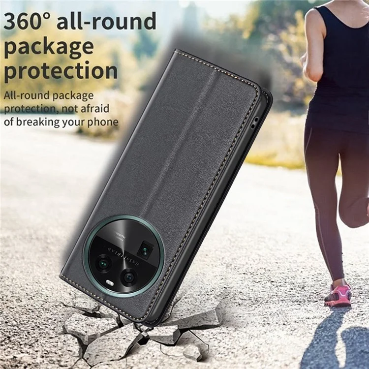 BINFEN COLOR BF18 Funda de Teléfono de Cuero para Oppo Find X6 Ranura para Tarjetas Soporte Resistente a Golpes Cubierta de Teléfono - Negro