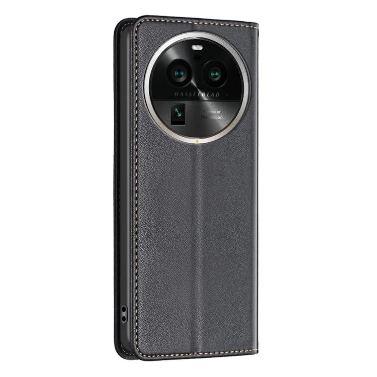 BINFEN COLOR BF18 Carcasa con soporte para teléfono para Oppo Find X6 Pro, de piel sintética con espacio para tarjetas - Negro
