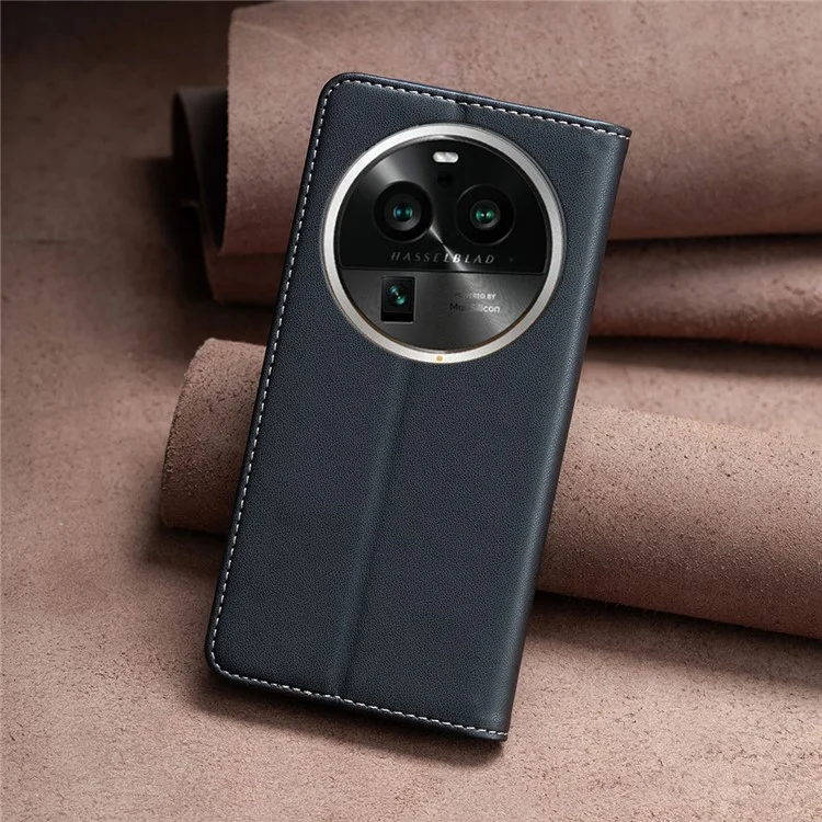 BINFEN COLOR BF18 Carcasa con soporte para teléfono para Oppo Find X6 Pro, de piel sintética con espacio para tarjetas - Negro