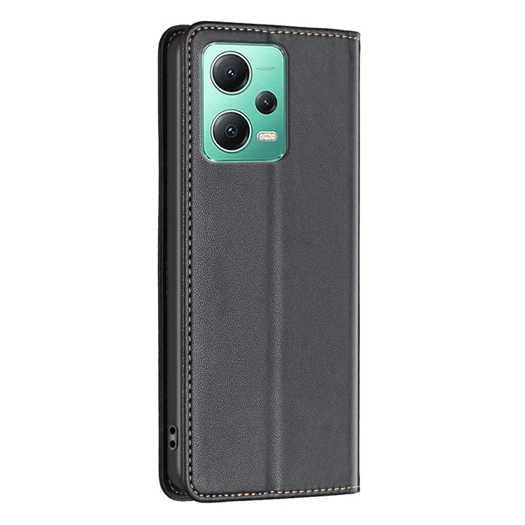 Leather Case for Xiaomi Redmi Note 12 5G (China) / (India) / (Global) / Poco X5 5G BINFEN COLOR BF18 Card Slots Phone Stand Cover - Black