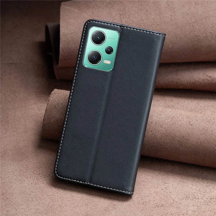 Leather Case for Xiaomi Redmi Note 12 5G (China) / (India) / (Global) / Poco X5 5G BINFEN COLOR BF18 Card Slots Phone Stand Cover - Black