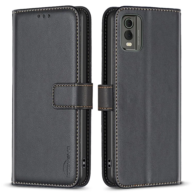BINFEN COLOR BF17 Para Nokia C32 Soporte de teléfono Estuche de cuero PU + Funda de teléfono de billetera de TPU - Negro