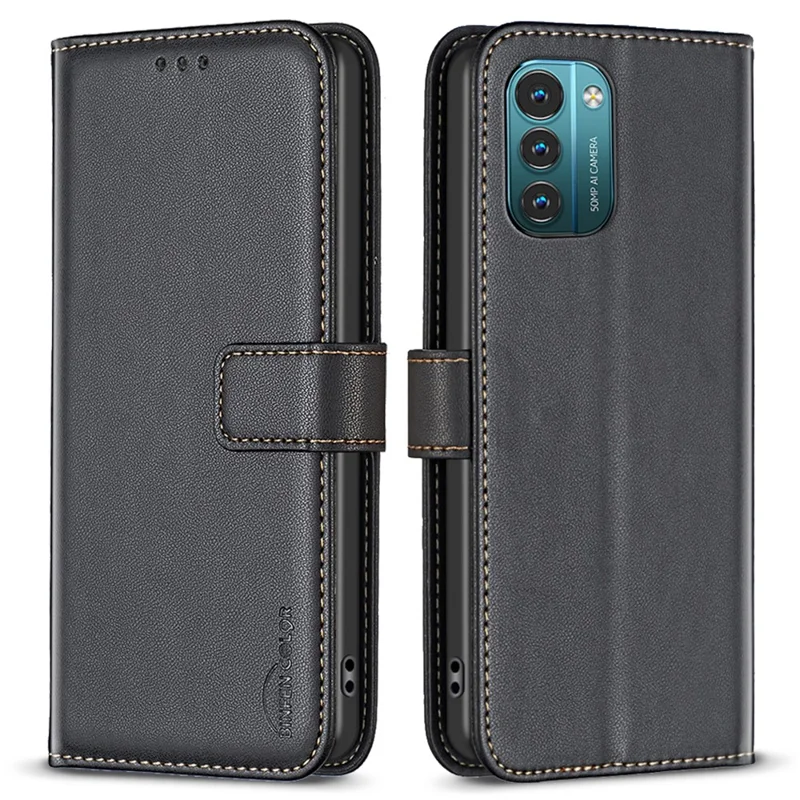 BINFEN COLOR BF17 For Nokia G11 4G / G21 4G Phone Stand Case PU Leather Wallet Smartphone Cover - Black