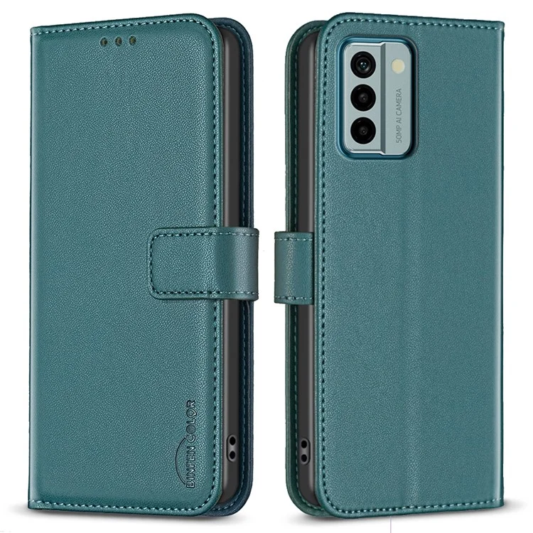 BINFEN COLOR BF17 Phone Stand Case for Nokia G22 Wallet PU Leather+TPU Phone Cover - Green