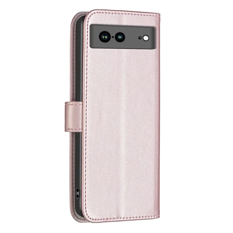 BINFEN COLOR BF17 For Google Pixel 7a Wallet Phone Cover Anti-Scratch PU Leather Phone Stand Case - Rose Gold