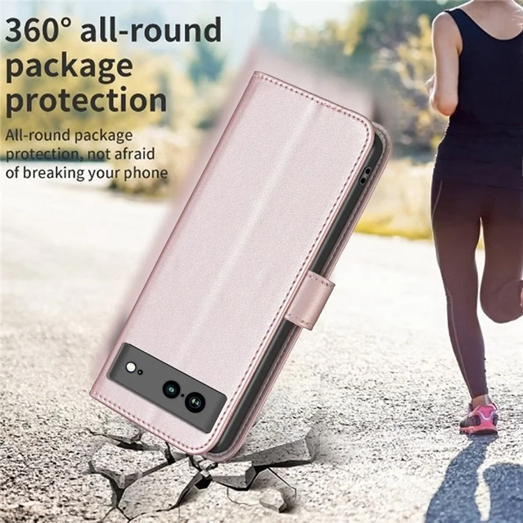 BINFEN COLOR BF17 For Google Pixel 7a Wallet Phone Cover Anti-Scratch PU Leather Phone Stand Case - Rose Gold