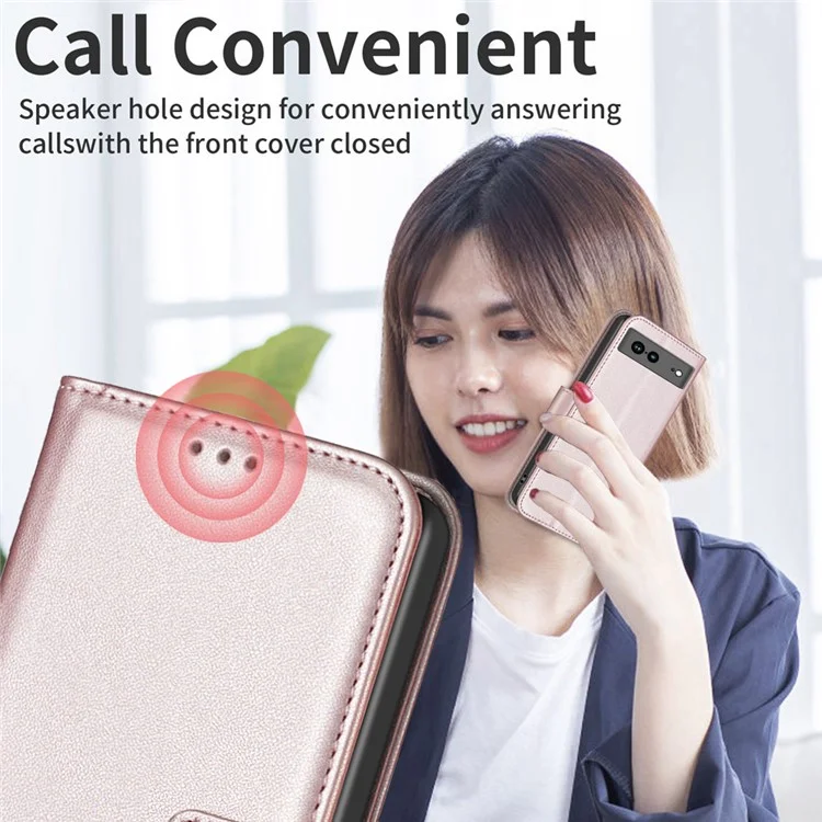 BINFEN COLOR BF17 For Google Pixel 7a Wallet Phone Cover Anti-Scratch PU Leather Phone Stand Case - Rose Gold
