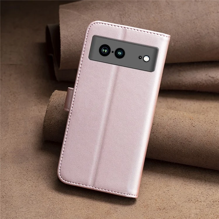 BINFEN COLOR BF17 For Google Pixel 7a Wallet Phone Cover Anti-Scratch PU Leather Phone Stand Case - Rose Gold