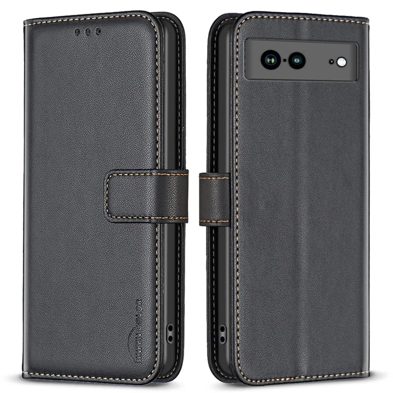 BINFEN COLOR BF17 For Google Pixel 7a Wallet Phone Cover Anti-Scratch PU Leather Phone Stand Case - Black
