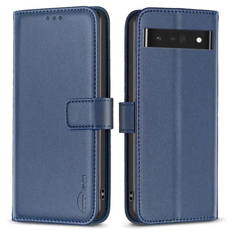 BINFEN COLOR BF17 For Google Pixel 7 Pro 5G PU Leather Wallet Cover Anti-Scratch Phone Stand Case - Blue