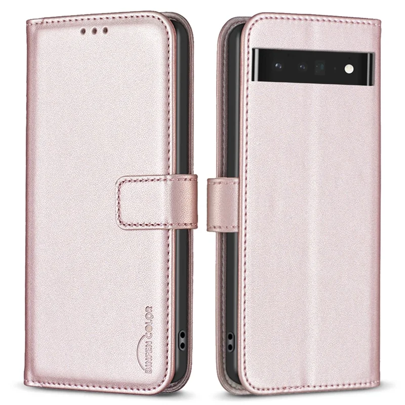 BINFEN COLOR BF17 For Google Pixel 7 Pro 5G PU Leather Wallet Cover Anti-Scratch Phone Stand Case - Rose Gold