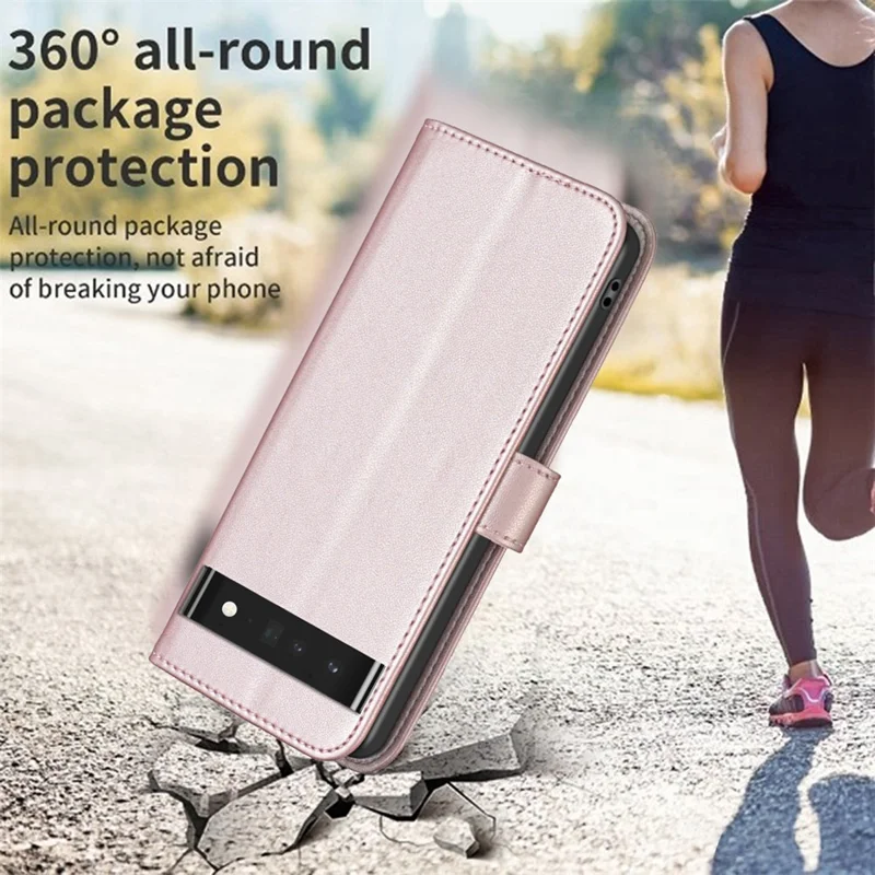 BINFEN COLOR BF17 For Google Pixel 7 Pro 5G PU Leather Wallet Cover Anti-Scratch Phone Stand Case - Rose Gold