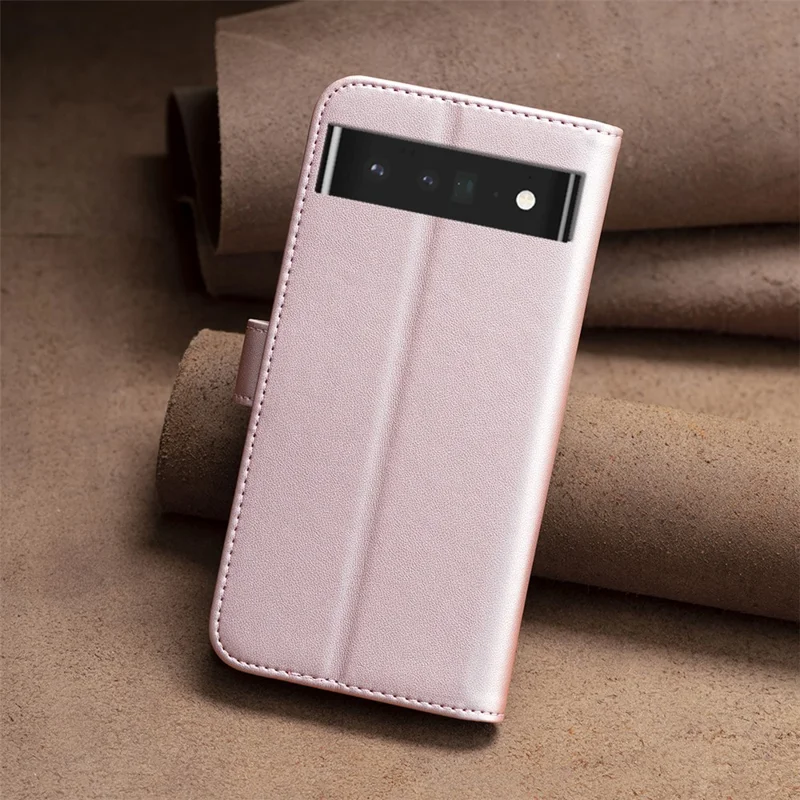 BINFEN COLOR BF17 For Google Pixel 7 Pro 5G PU Leather Wallet Cover Anti-Scratch Phone Stand Case - Rose Gold